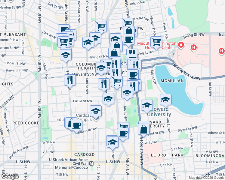 map of restaurants, bars, coffee shops, grocery stores, and more near 101 Independence Avenue Southeast in Washington