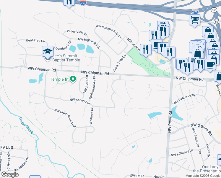 map of restaurants, bars, coffee shops, grocery stores, and more near 604 Brookhaven Drive in Lee's Summit