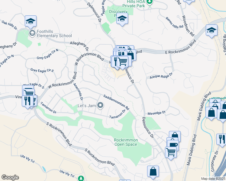 map of restaurants, bars, coffee shops, grocery stores, and more near 230 Silver Spring Drive in Colorado Springs