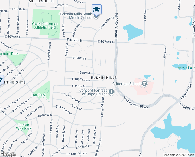 map of restaurants, bars, coffee shops, grocery stores, and more near 8706 East 109 Terrace in Kansas City