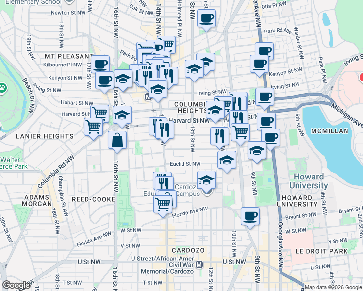 map of restaurants, bars, coffee shops, grocery stores, and more near 101 Independence Avenue Southeast in Washington
