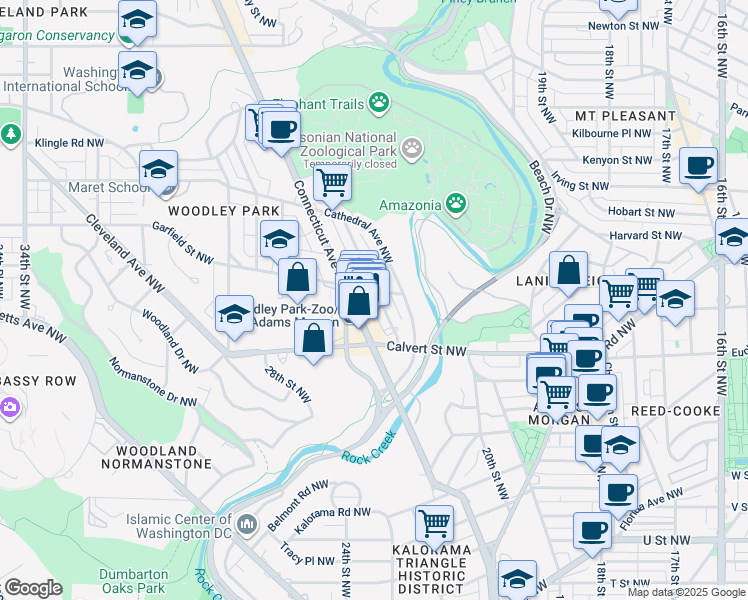 map of restaurants, bars, coffee shops, grocery stores, and more near 2646 Woodley Place Northwest in Washington