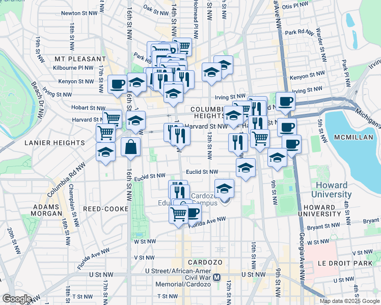 map of restaurants, bars, coffee shops, grocery stores, and more near 101 Independence Avenue Southeast in Washington