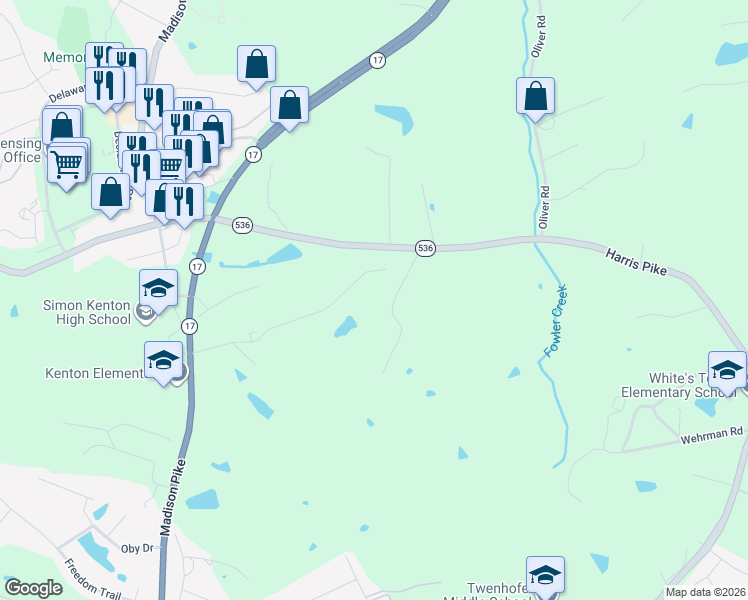 map of restaurants, bars, coffee shops, grocery stores, and more near 89 Roselawn Drive in Independence
