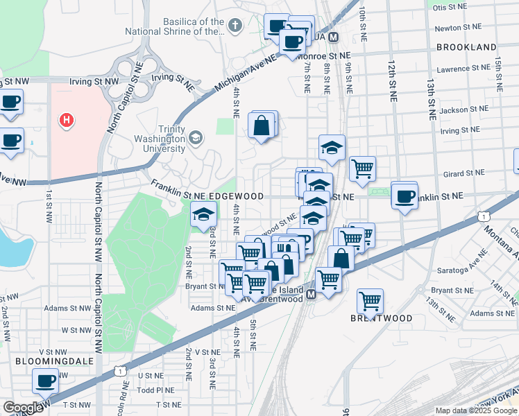 map of restaurants, bars, coffee shops, grocery stores, and more near 101 Independence Avenue Southeast in Washington