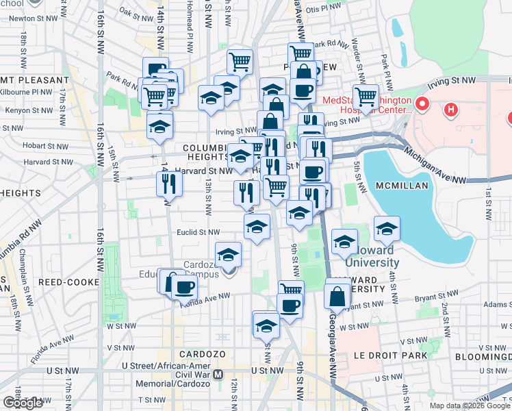 map of restaurants, bars, coffee shops, grocery stores, and more near 101 Independence Avenue Southeast in Washington