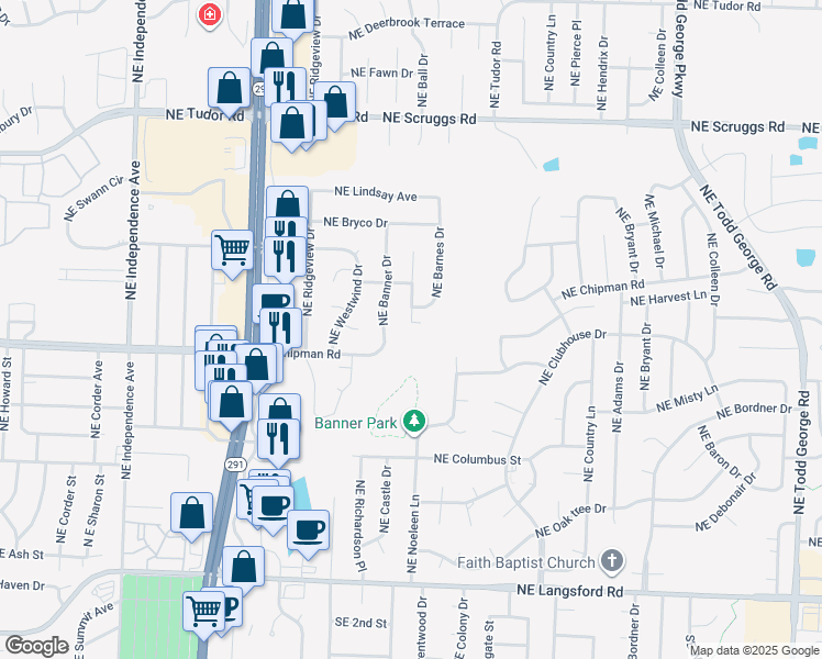 map of restaurants, bars, coffee shops, grocery stores, and more near 704 Northeast Ball Drive in Lee's Summit