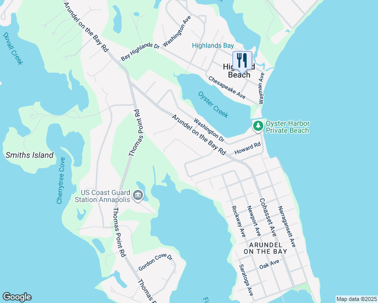map of restaurants, bars, coffee shops, grocery stores, and more near 1275 Creek Drive in Annapolis