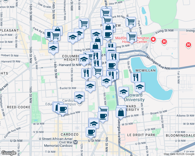 map of restaurants, bars, coffee shops, grocery stores, and more near 101 Independence Avenue Southeast in Washington