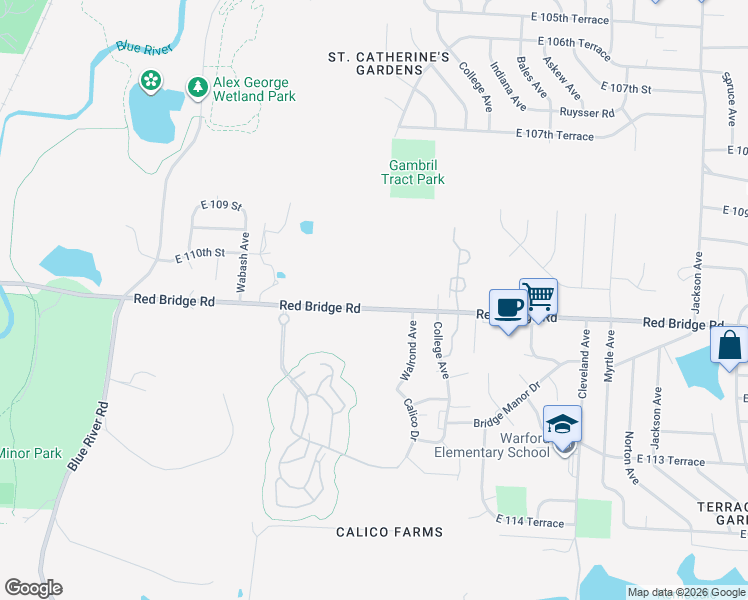 map of restaurants, bars, coffee shops, grocery stores, and more near 2900 East Red Bridge Road in Kansas City