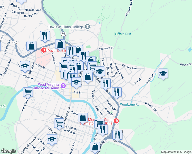 map of restaurants, bars, coffee shops, grocery stores, and more near U.S. Route 33 in Elkins