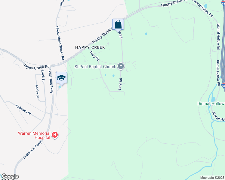 map of restaurants, bars, coffee shops, grocery stores, and more near 413 Loop Road in Front Royal