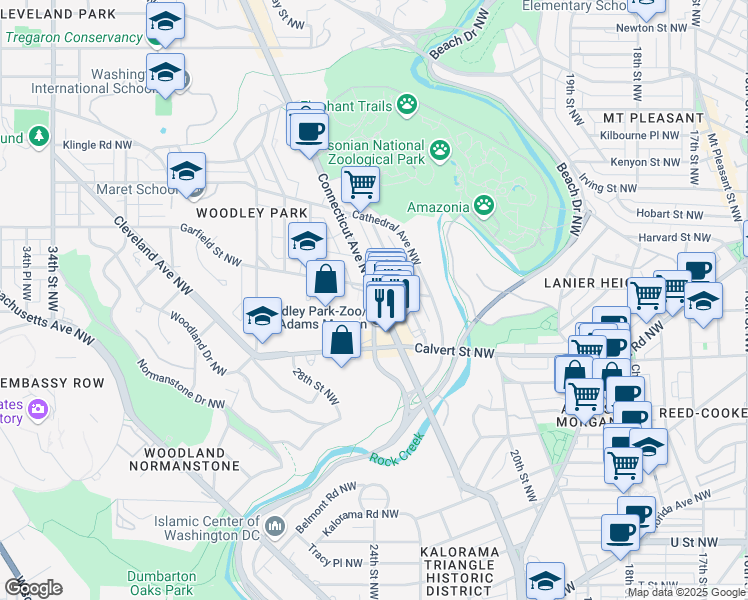 map of restaurants, bars, coffee shops, grocery stores, and more near 2660 Connecticut Avenue Northwest in Washington