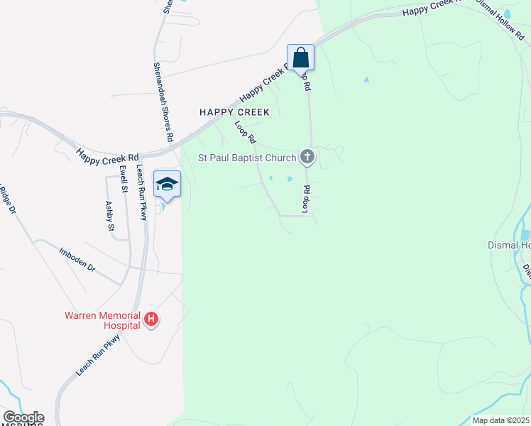 map of restaurants, bars, coffee shops, grocery stores, and more near 368 Loop Road in Front Royal