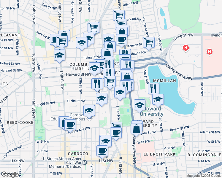 map of restaurants, bars, coffee shops, grocery stores, and more near 101 Independence Avenue Southeast in Washington