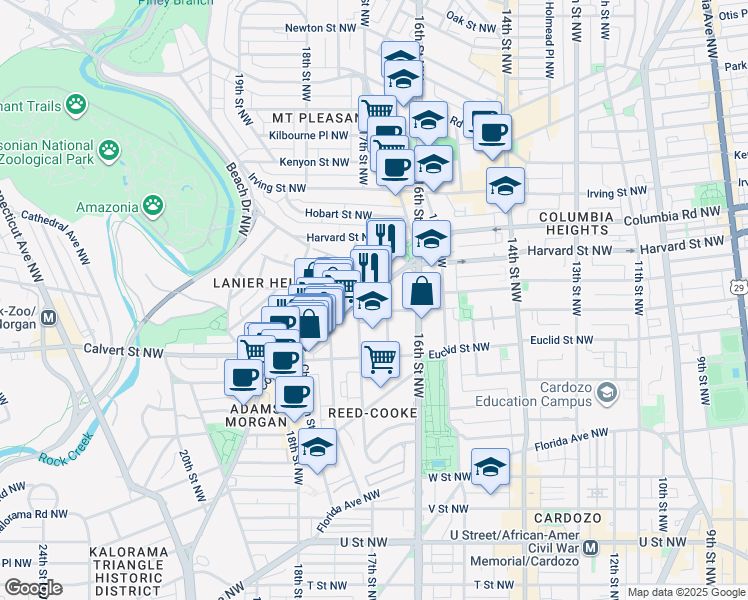 map of restaurants, bars, coffee shops, grocery stores, and more near 101 Independence Avenue Southeast in Washington