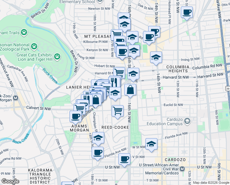 map of restaurants, bars, coffee shops, grocery stores, and more near 101 Independence Avenue Southeast in Washington