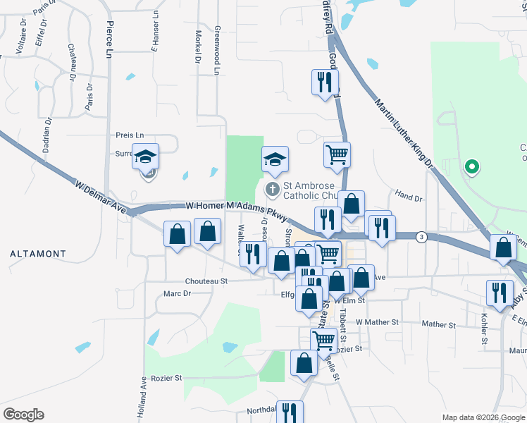 map of restaurants, bars, coffee shops, grocery stores, and more near 903 Cook Avenue in Godfrey