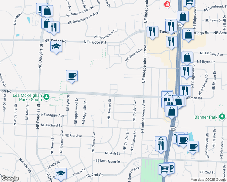 map of restaurants, bars, coffee shops, grocery stores, and more near 504 Northeast Chipman Road in Lee's Summit