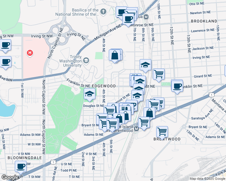 map of restaurants, bars, coffee shops, grocery stores, and more near 515 Montana Avenue Northeast in Washington
