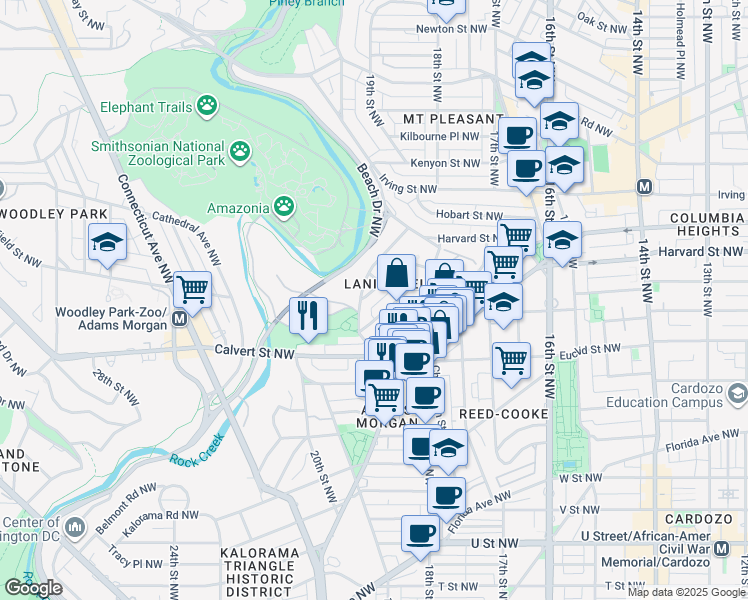 map of restaurants, bars, coffee shops, grocery stores, and more near 101 Independence Avenue Southeast in Washington