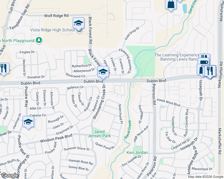 map of restaurants, bars, coffee shops, grocery stores, and more near 6907 White Sand Point in Colorado Springs