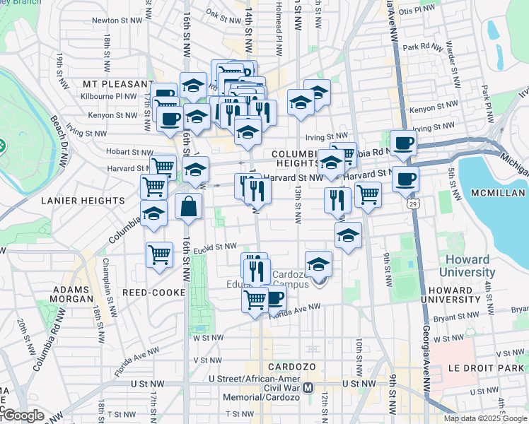 map of restaurants, bars, coffee shops, grocery stores, and more near 101 Independence Avenue Southeast in Washington