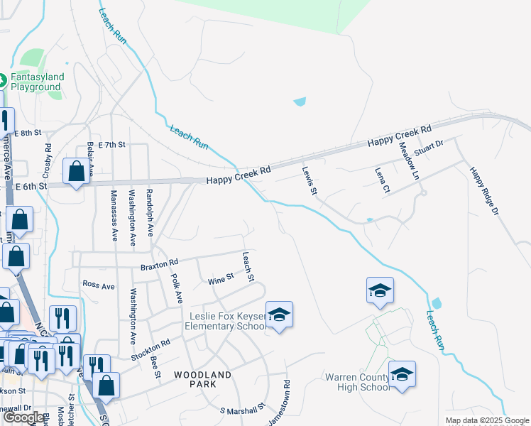 map of restaurants, bars, coffee shops, grocery stores, and more near 431 Sycamore Lane in Front Royal
