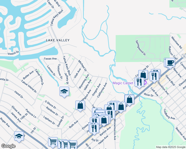 map of restaurants, bars, coffee shops, grocery stores, and more near 833 Michael Drive in South Lake Tahoe