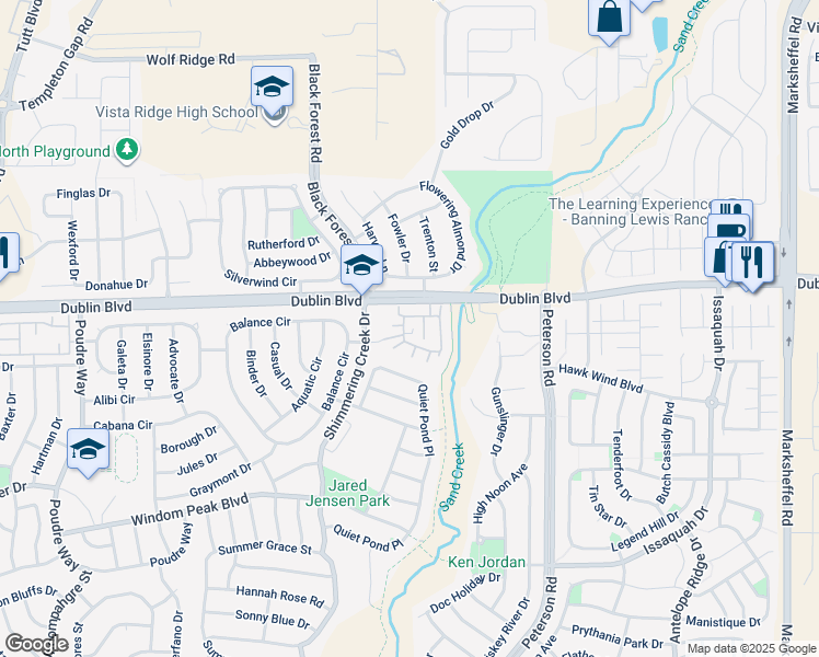 map of restaurants, bars, coffee shops, grocery stores, and more near 6331 Sand Bar Point in Colorado Springs