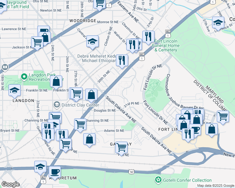 map of restaurants, bars, coffee shops, grocery stores, and more near 101 Independence Avenue Southeast in Washington