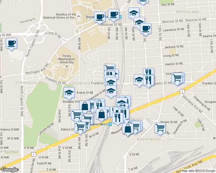 map of restaurants, bars, coffee shops, grocery stores, and more near 101 Independence Avenue Southeast in Washington