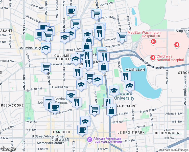 map of restaurants, bars, coffee shops, grocery stores, and more near 101 Independence Avenue Southeast in Washington