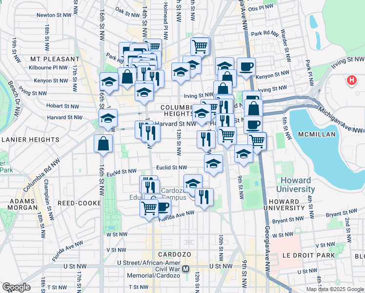 map of restaurants, bars, coffee shops, grocery stores, and more near 101 Independence Avenue Southeast in Washington