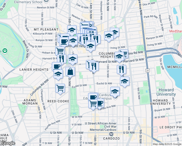 map of restaurants, bars, coffee shops, grocery stores, and more near 101 Independence Avenue Southeast in Washington