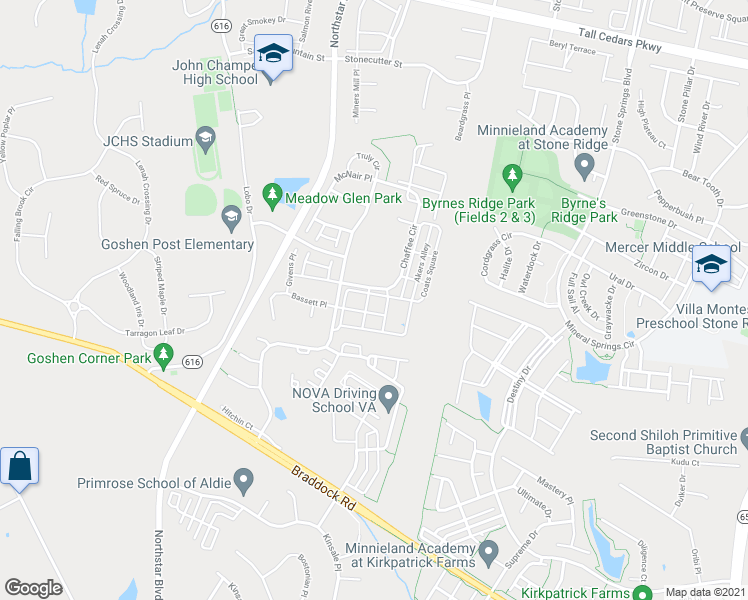 map of restaurants, bars, coffee shops, grocery stores, and more near 25112 Coats Square in Aldie