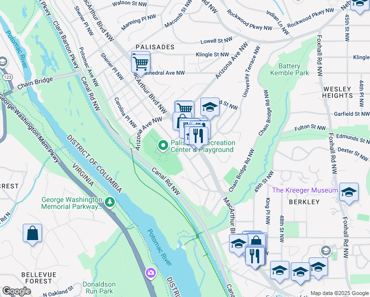 map of restaurants, bars, coffee shops, grocery stores, and more near 5133 Sherier Place Northwest in Washington
