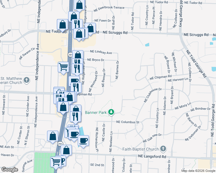map of restaurants, bars, coffee shops, grocery stores, and more near 704 Northeast Ball Drive in Lee's Summit