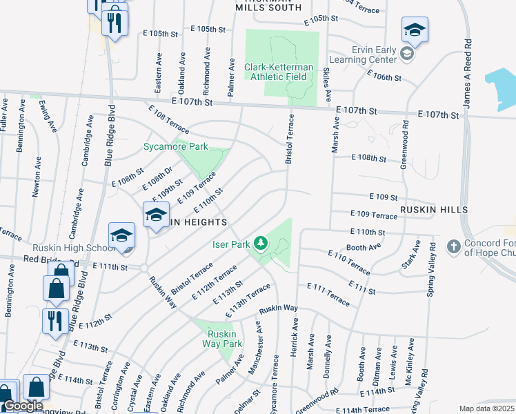 map of restaurants, bars, coffee shops, grocery stores, and more near 7807 East 112th Street in Kansas City