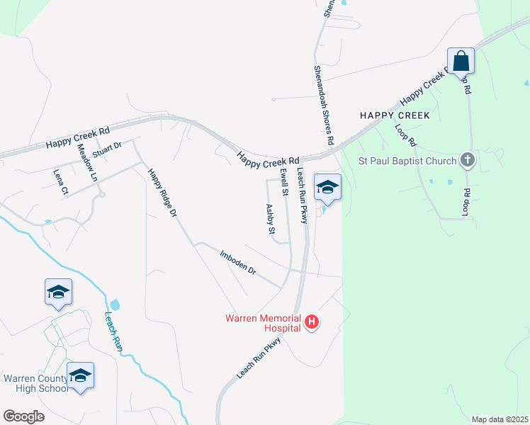 map of restaurants, bars, coffee shops, grocery stores, and more near 1115 Ashby Street in Front Royal