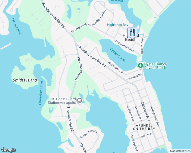 map of restaurants, bars, coffee shops, grocery stores, and more near 1249 Creek Drive in Annapolis