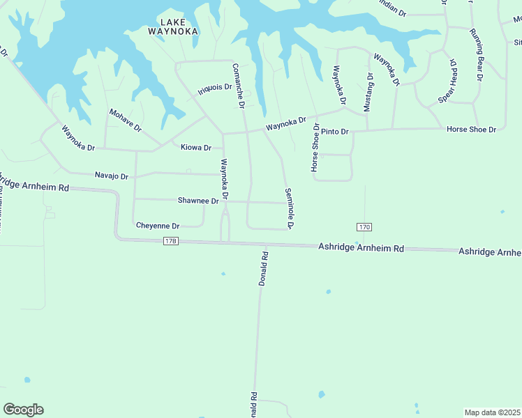 map of restaurants, bars, coffee shops, grocery stores, and more near 87 Shawnee Drive in Brown County