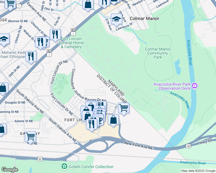 map of restaurants, bars, coffee shops, grocery stores, and more near 101 Independence Avenue Southeast in Washington