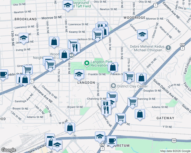 map of restaurants, bars, coffee shops, grocery stores, and more near 101 Independence Avenue Southeast in Washington