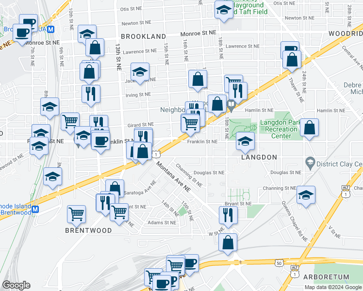 map of restaurants, bars, coffee shops, grocery stores, and more near 101 Independence Avenue Southeast in Washington