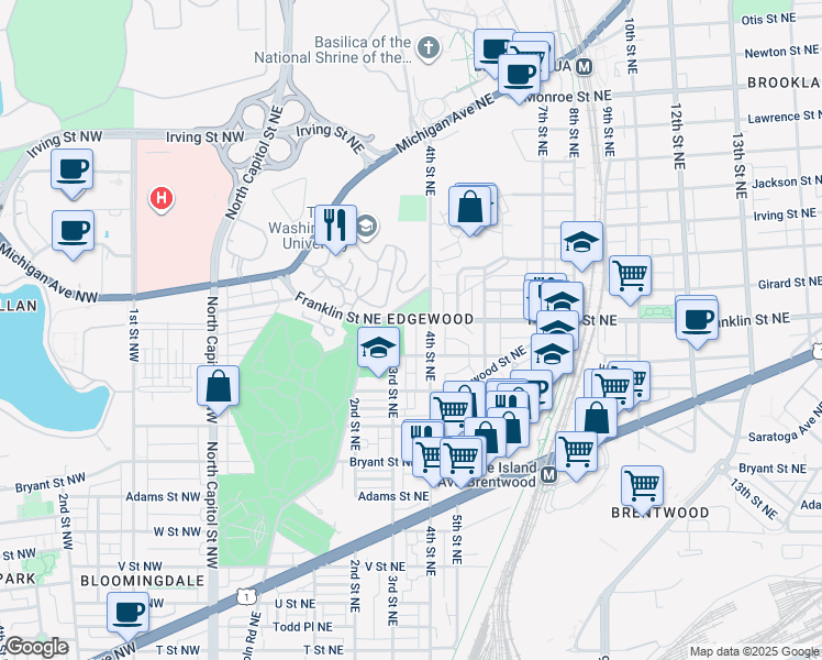 map of restaurants, bars, coffee shops, grocery stores, and more near 101 Independence Avenue Southeast in Washington