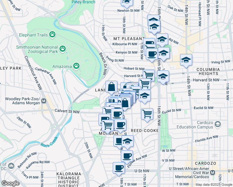map of restaurants, bars, coffee shops, grocery stores, and more near 1810 Ontario Place Northwest in Washington