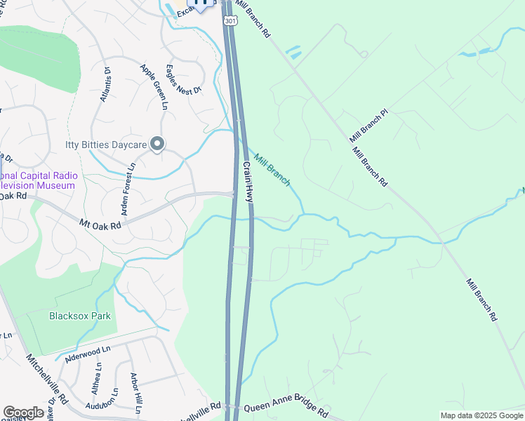 map of restaurants, bars, coffee shops, grocery stores, and more near 2367 Crain Highway in Bowie