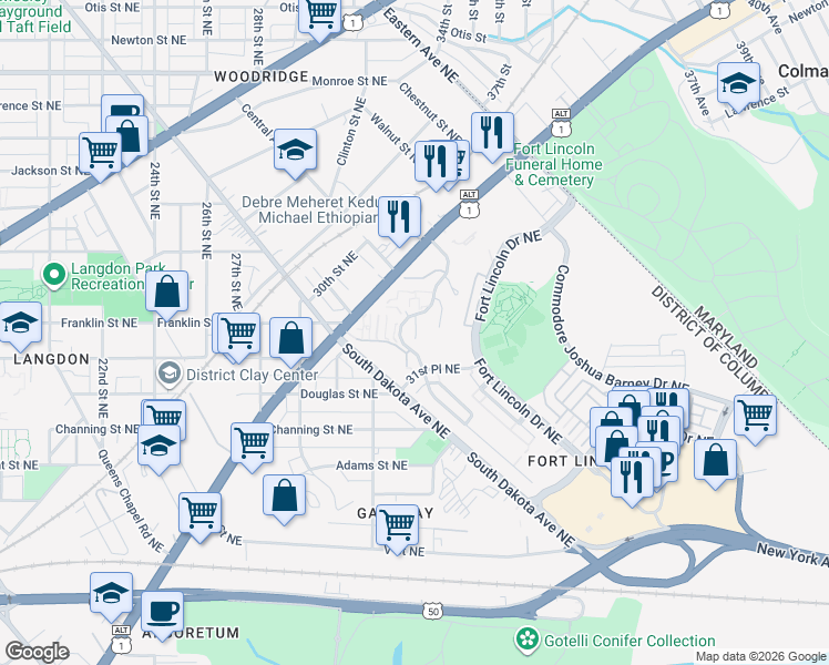 map of restaurants, bars, coffee shops, grocery stores, and more near 101 Independence Avenue Southeast in Washington
