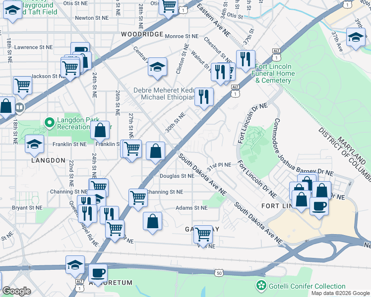 map of restaurants, bars, coffee shops, grocery stores, and more near 101 Independence Avenue Southeast in Washington